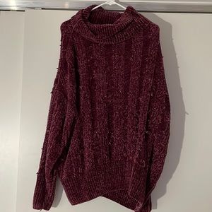 Chenille cowl neck purple sweater M